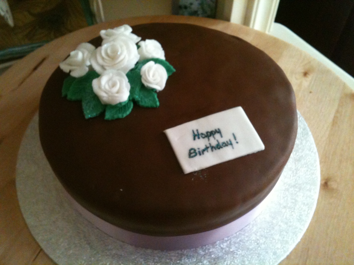 Chocolate fondant white rose birthday cake. | aly's cakes ...